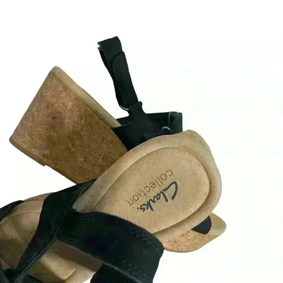 Clark’s black suede upper Comfort collection ortho light wedge sandals size 10 - Picture 3 of 8